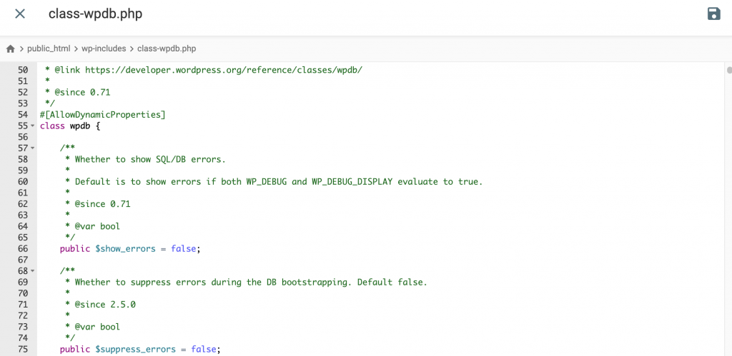 El contenido del archivo class-wpdb.php