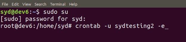 crontab -u nombre de usuario -e resultado cron trabajo