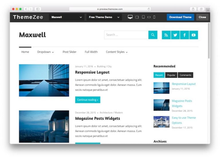 Demo del tema Maxwell WordPress para blogs
