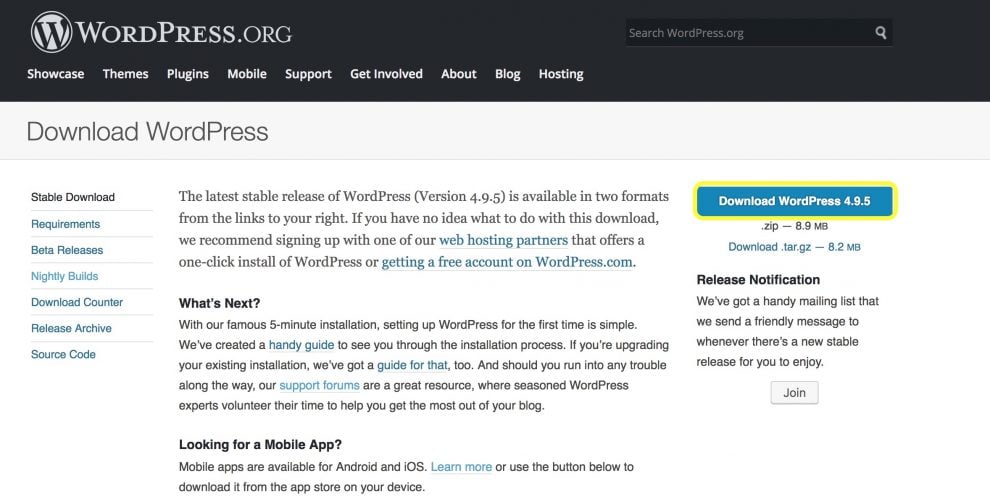 WordPress.org Descargar la página de WordPress