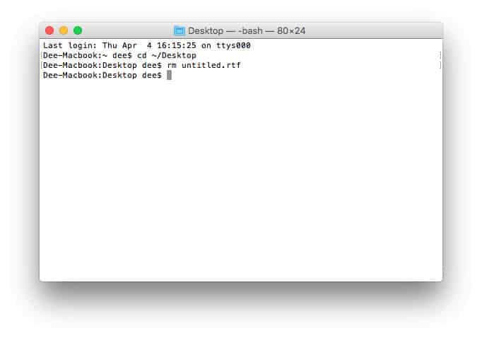 Eliminación de un archivo usando el terminal MacOS