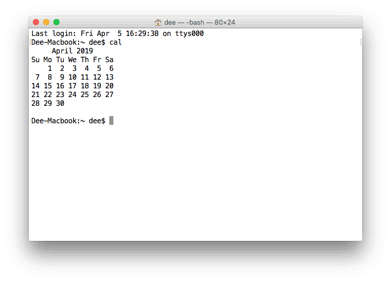 Visualización del calendario en Terminal