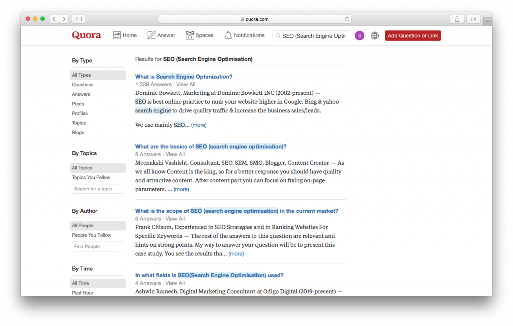 Preguntas sobre SEO en Quora Forum