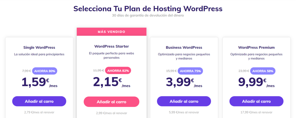 Plan de WordPress de Hostinger