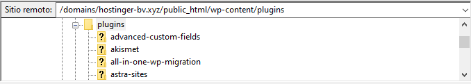 Carpeta plugins en FileZilla