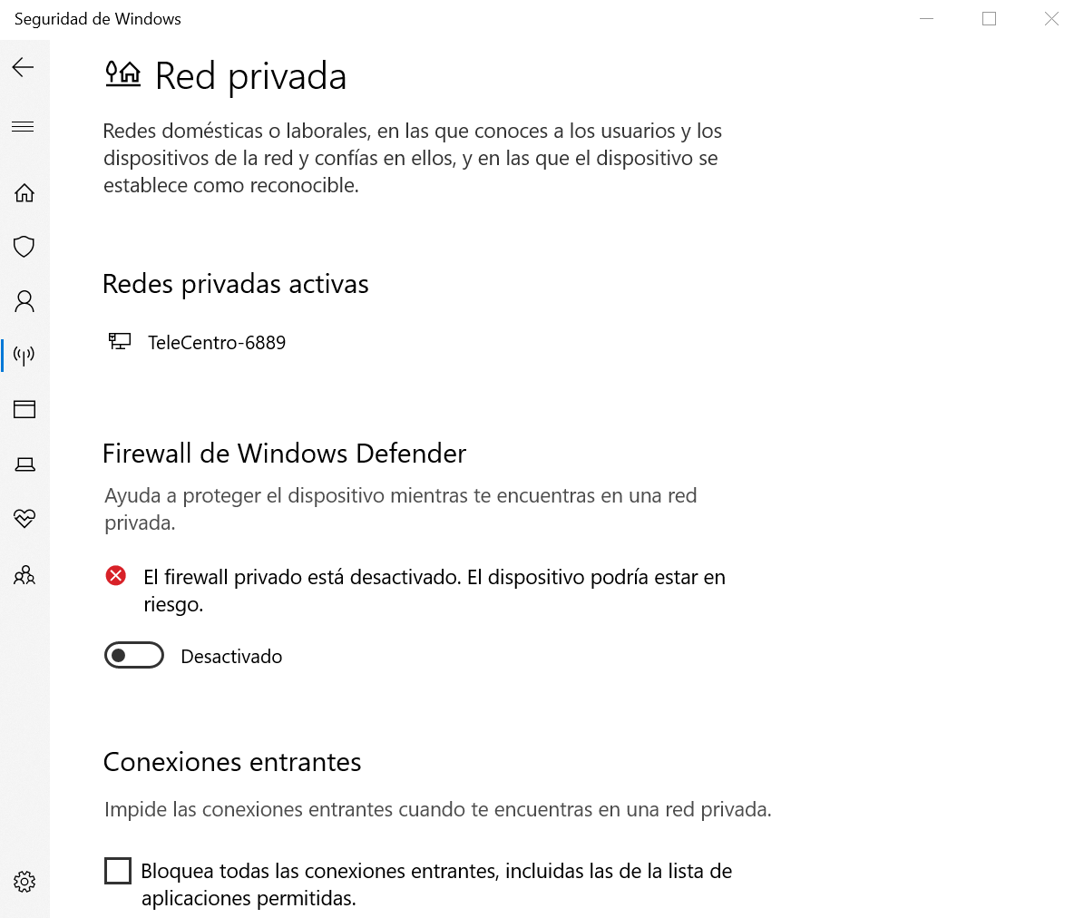 Desactivar firewall de Windows