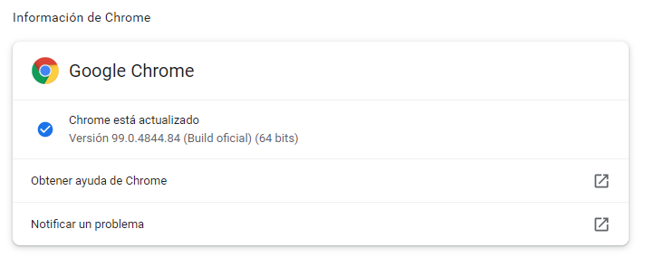 Verificar la versión de google chrome