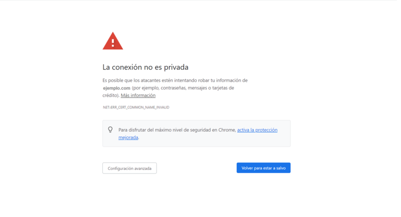 Mensaje de error NET::ERR_CERT_COMMON_NAME_INVALID en google chrome