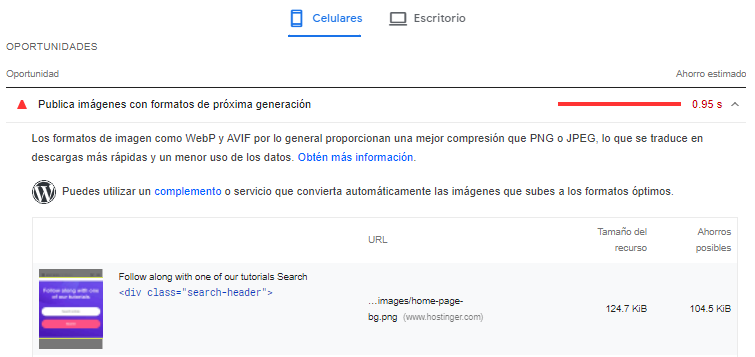 Sugerencias en Pagespeed para mejorar el rendimiento de la web