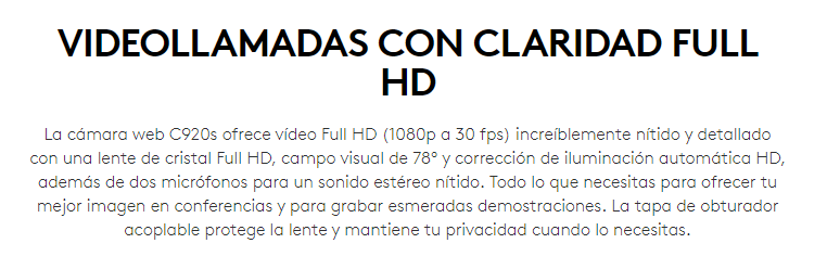Ejemplo de descripción de una cámara web de logitech