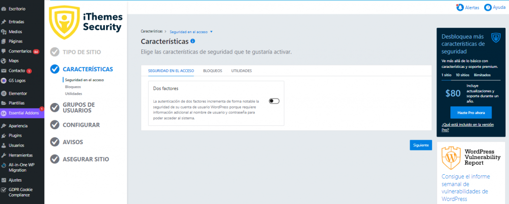 Visualización plugin ithemes security en wordpress