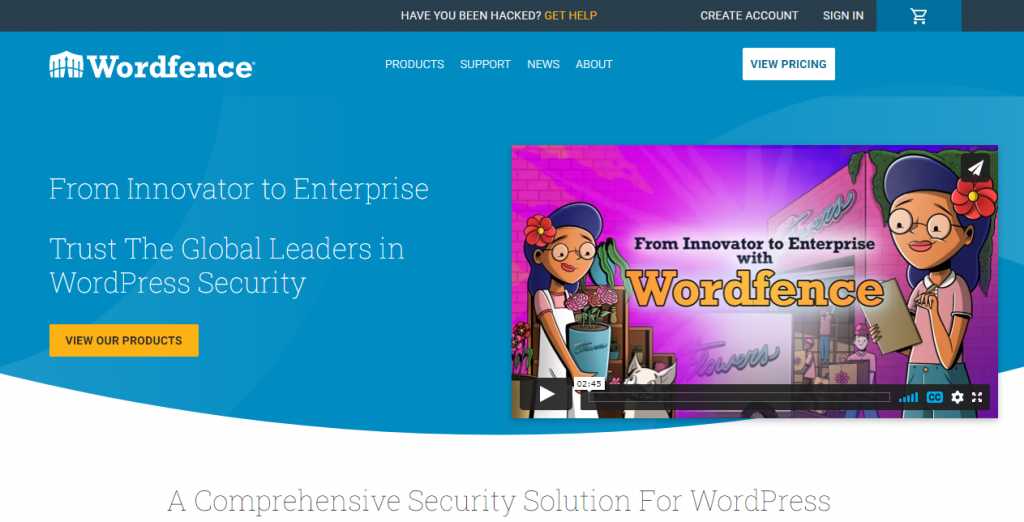 Página de inicio del plugin Wordfence.