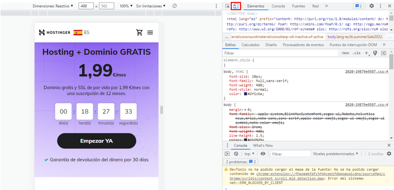 Opción de barra de herramientas del dispositivo 