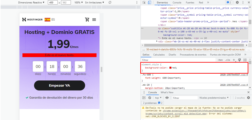 Visualización edición html fondo de texto