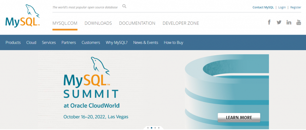 Página de inicio de MySQL
