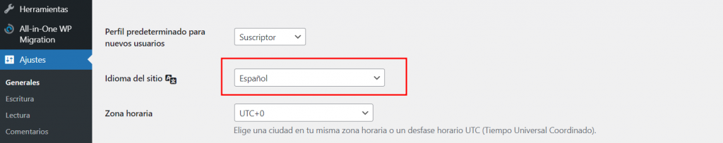 Idioma en WordPress