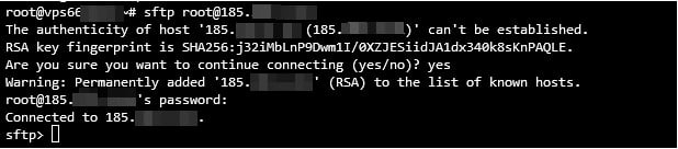 Ejemplo de como se vería el aviso SFTP cuando se encuentra conectado