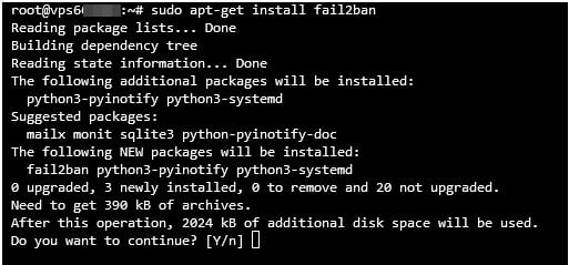 Visualización del comando para configurar Fail2Ban en Ubuntu