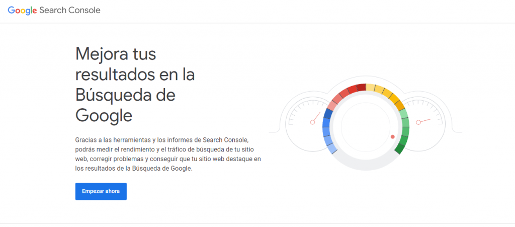Página de inicio de Google Search Console