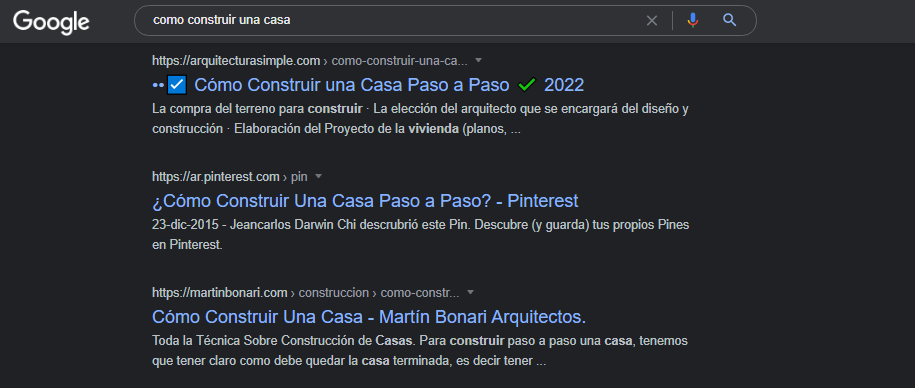 Página de resultados de Google para la consulta "cómo construir una casa"