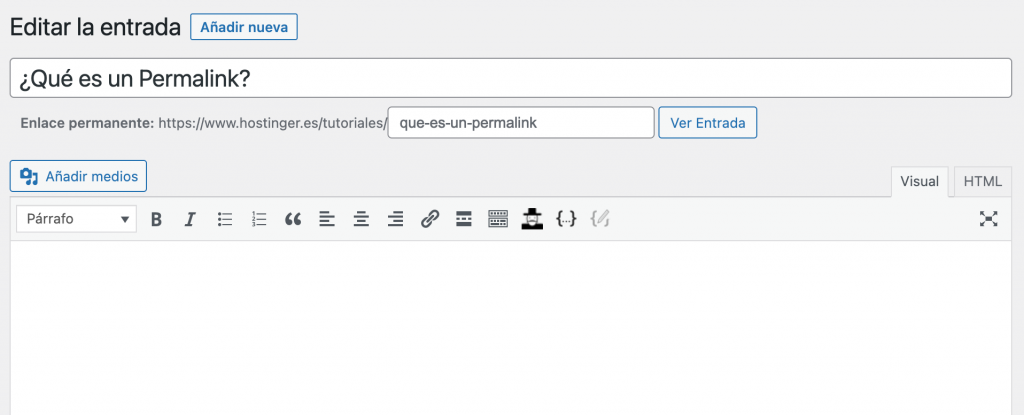 Seccion del Permalink en el editor clasico
