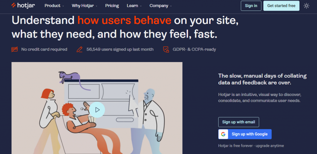 Página de inicio de Hotjar