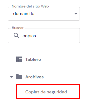 El botón de copias de seguridad en hPanel