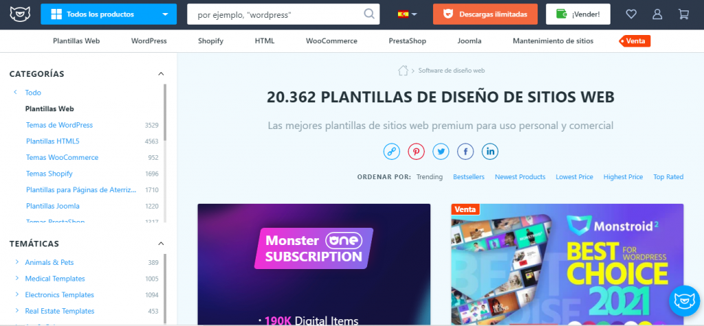 Página de inicio de TemplateMonster