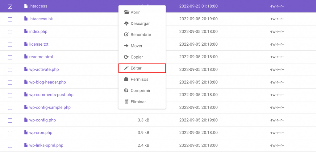 Editar carpeta .htaccess en hpanel