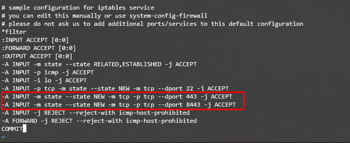 Habilitar los puertos 443 y 8443 en CentOS
