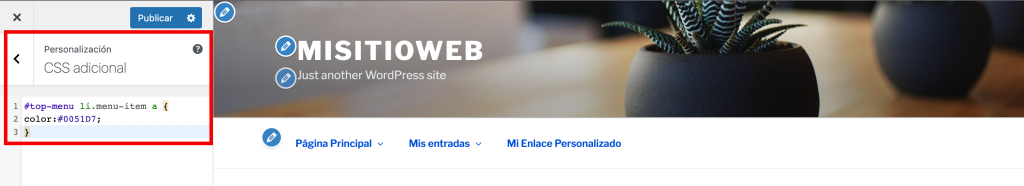 cómo añadir css personalizado a través del personalizador de wordpress