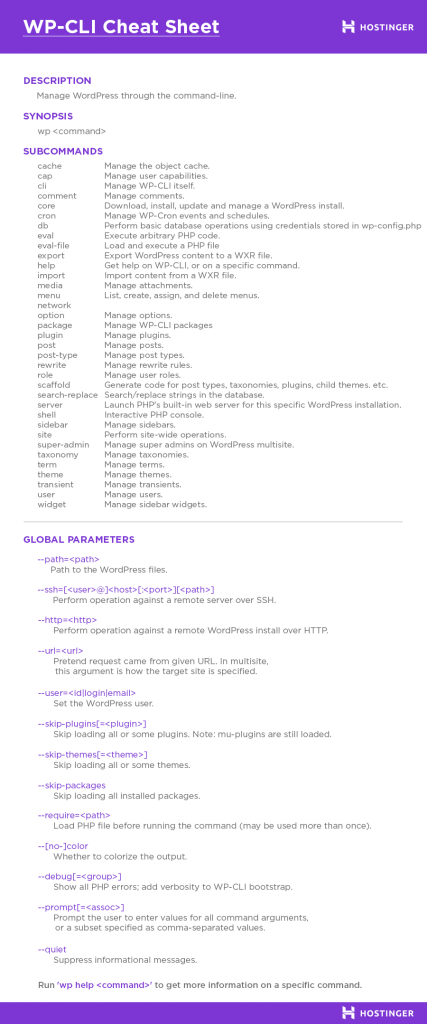 Hoja de trucos de los comandos WP-CLI