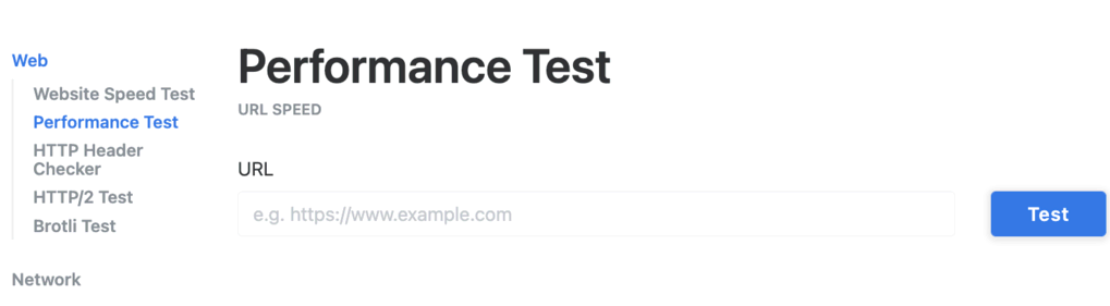 Sección Performance Test en KeyCDN