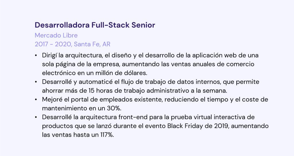 Ejemplo de experiencia más detallado para currículum de programación