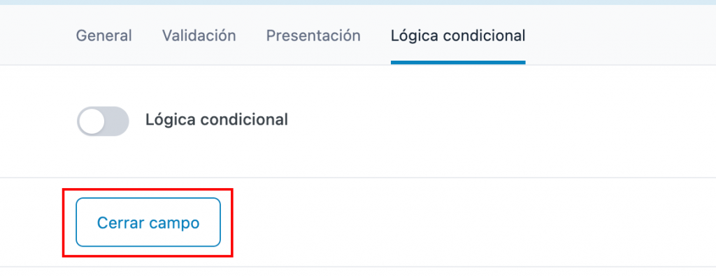 Boton de cerrar campo