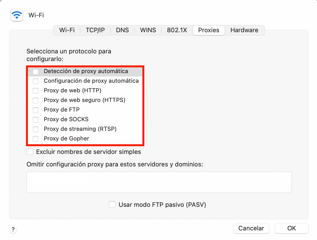 Protocolos proxy en macOS
