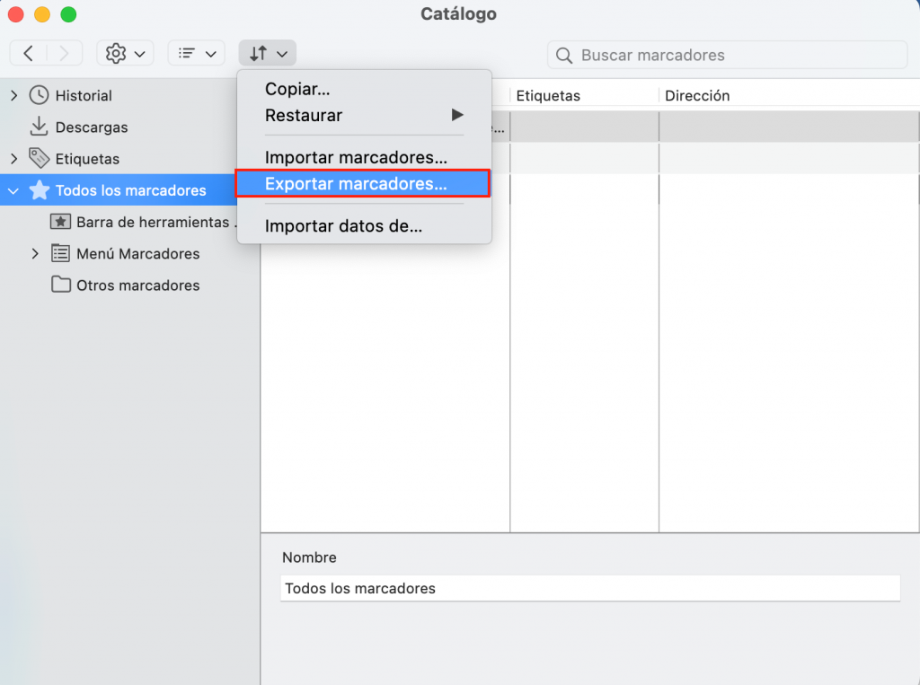 Exportar marcadores en Firefox