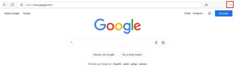 Vista del icono de los 3 puntos en Google Chrome