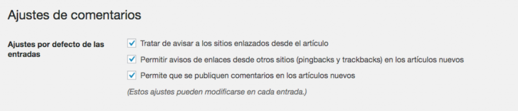 Configuración de discusión de WordPress para permitir pingbacks