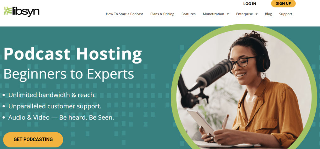 Página de inicio del hosting para podcasts Libsyn