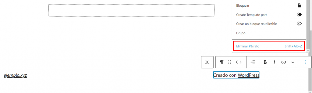 Eliminar párrafo del editor de bloques Gutenberg