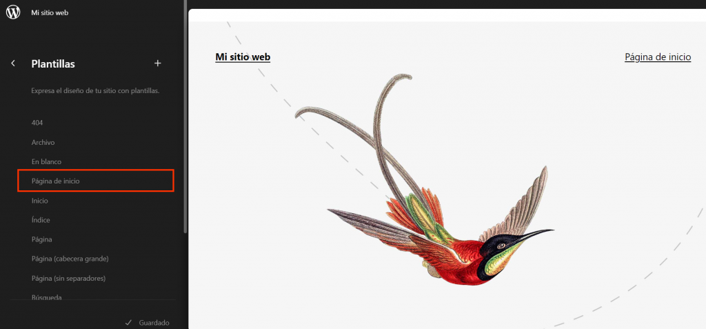 Sección Plantillas del editor de WordPress