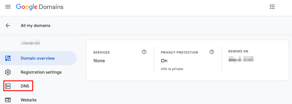 Página DNS de Google Domains