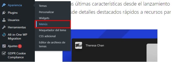 Sección de Menús en WordPress