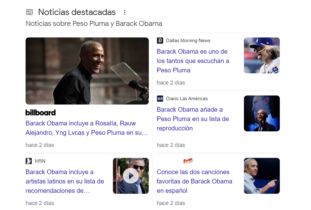 Ejemplo de datos estructurados de noticias en Google.