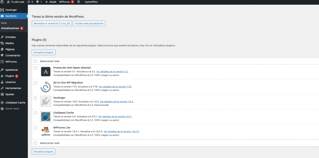 Verificar actualizaciones en WordPress