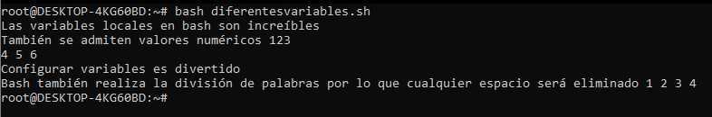 La ejecución del script muestra que los nombres de variables similares son tratados por bash como variables diferentes.