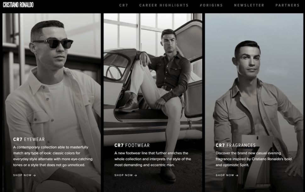 Ejemplo de portfolio, sitio web de Cristiano Ronaldo