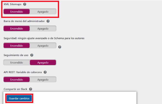 Botón de XML Sitemaps en Yoast