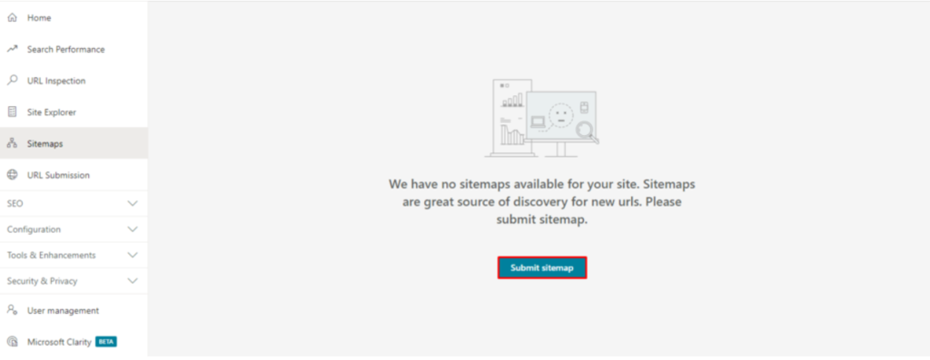 Sección de Sitemaps en Bing